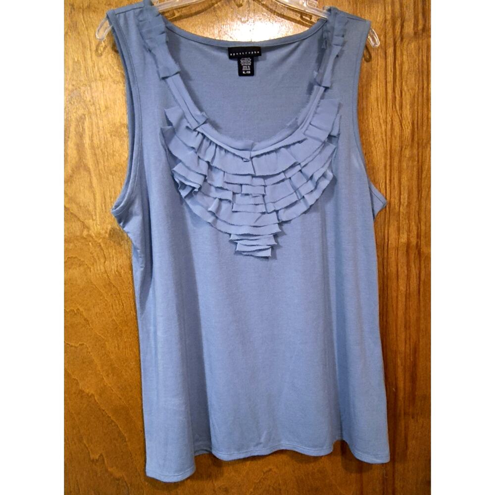 1513. Slate Blue Apostrophe Ruffled Scoop Neck Sleeveless Top XL